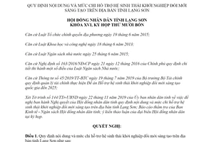 Nghị quyết 13/2019/NQ-HĐND nội dung hỗ trợ hệ sinh thái khởi nghiệp đổi mới sáng tạo Lạng Sơn