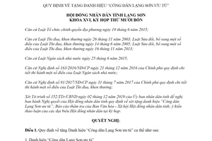 Nghị quyết 12/2019/NQ-HĐND tặng Danh hiệu Công dân Lạng Sơn ưu tú tỉnh Lạng Sơn