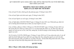 Nghị quyết 11/2019/NQ-HĐND quy định mức quà tặng chúc thọ mừng thọ người cao tuổi Lạng Sơn