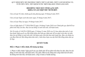 Nghị quyết 09/2019/NQ-HĐND mức hỗ trợ phát triển thủy lợi nhỏ thủy lợi nội đồng tỉnh Lạng Sơn