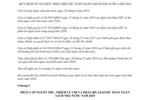 Thông tư 88/2019/TT-BTC tổ chức thực hiện dự toán ngân sách nhà nước năm 2020