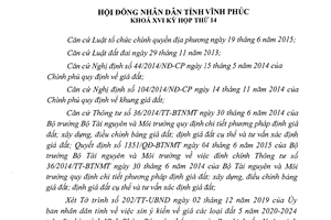 Nghị quyết 85/2019/NQ-HĐND thông qua bảng giá đất 5 năm tỉnh Vĩnh Phúc