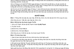 Nghị quyết 228/NQ-HĐND 2019 sắp xếp sáp nhập đổi tên ấp khóm khu tỉnh Vĩnh Long