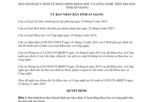 Quyết định 66/2019/QĐ-UBND quy định hoạt động khoa học và công nghệ tỉnh An Giang