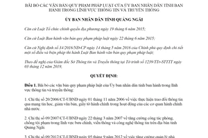Quyết định 31/2019/QĐ-UBND bãi bỏ văn bản quy phạm pháp luật lĩnh vực thông tin tỉnh Quảng Ngãi
