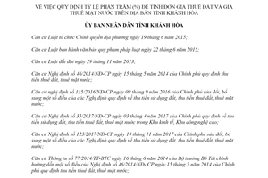 Quyết định 21/2019/QĐ-UBND tỷ lệ phần trăm tính đơn giá thuê đất và giá thuê mặt nước Khánh Hòa