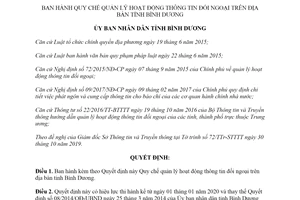Quyết định 32/2019/QĐ-UBND Quy chế quản lý hoạt động thông tin đối ngoại tỉnh Bình Dương