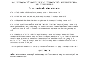 Quyết định 59/2019/QĐ-UBND Quy chế tổ chức và hoạt động của thôn khu phố tỉnh Bình Định