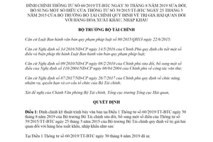 Quyết định 2681/QĐ-BTC 2019 đính chính 60/2019/TT-BTC trị giá hải quan hàng hóa xuất nhập khẩu