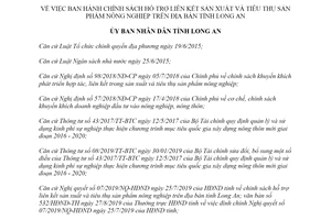 Quyết định 60/2019/QĐ-UBND hỗ trợ liên kết sản xuất và tiêu thụ sản phẩm nông nghiệp tỉnh Long An