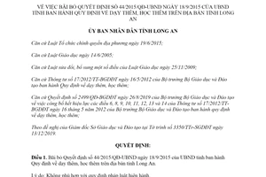 Quyết định 62/2019/QĐ-UBND bãi bỏ Quy định về dạy thêm học thêm trên địa bàn tỉnh Long An