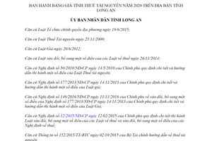 Quyết định 63/2019/QĐ-UBND Bảng giá tính thuế tài nguyên tỉnh Long An