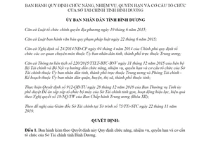 Quyết định 35/2019/QĐ-UBND nhiệm vụ quyền hạn và cơ cấu tổ chức của Sở Tài chính Bình Dương