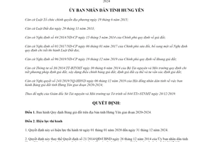 Quyết định 40/2019/QĐ-UBND quy định Bảng giá đất tỉnh Hưng Yên