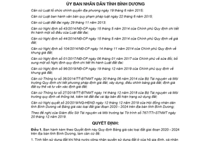Quyết định 36/2019/QĐ-UBND quy định Bảng giá đất tỉnh Bình Dương giai đoạn 2020 2024