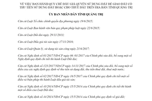Quyết định 50/2019/QĐ-UBND đấu giá để giao đất có thu tiền sử dụng đất hoặc cho thuê đất Quảng Trị