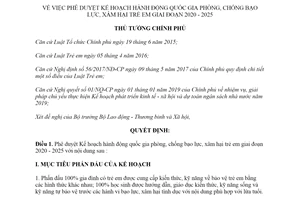 Quyết định 1863/QĐ-TTg 2019 phê duyệt Kế hoạch hành động phòng chống bạo lực xâm hại trẻ em