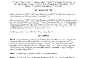 Quyết định 5975/QĐ-BYT 2019 công bố thủ tục hành chính lĩnh vực Sức khỏe Bà mẹ Trẻ em Bộ Y tế