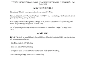 Quyết định 4671/QĐ-UBND 2019 bổ sung kế hoạch thu quỹ Phòng chống thiên tai tỉnh Bình Định