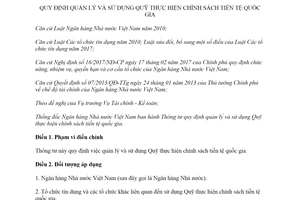 Thông tư 36/2019/TT-NHNN quản lý và sử dụng Quỹ thực hiện chính sách tiền tệ quốc gia