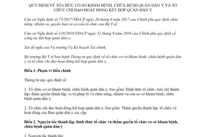 Thông tư 34/2019/TT-BYT cơ sở khám chữa bệnh quân dân y và tổ chức chỉ đạo kết hợp quân dân y