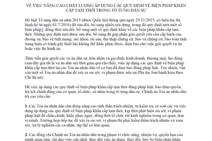 Chỉ thị 03/2019/CT-CA 2019 nâng cao áp dụng biện pháp khẩn cấp tạm thời trong tố tụng dân sự