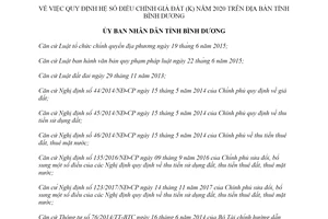 Quyết định 37/2019/QĐ-UBND quy định hệ số điều chỉnh giá đất tỉnh Bình Dương