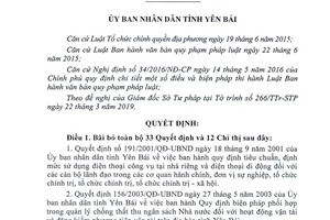 Quyết định 08/2019/QĐ-UBND bãi bỏ toàn bộ một phần các văn bản quy phạm pháp luật tỉnh Yên Bái