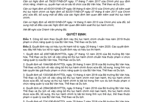 Quyết định 4874/QÐ-BVHTTDL 2019 công bố thủ tục hành chính chuẩn hóa Bộ Văn hóa