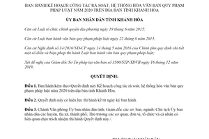 Quyết định 3912/QĐ-UBND 2019 rà soát hệ thống hóa văn bản quy phạm pháp luật tỉnh Khánh Hòa