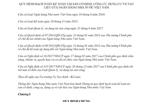 Thông tư 35/2019/TT-NHNN hạch toán kế toán tài sản cố định công cụ dụng cụ và vật liệu