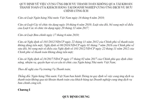 Thông tư 38/2019/TT-NHNN cung ứng dịch vụ thanh toán không qua tài khoản thanh toán