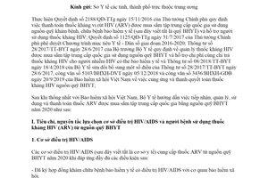 Công văn 140/BYT-AIDS 2020 tiếp nhận quản lý sử dụng thanh toán thuốc ARV nguồn bảo hiểm y tế