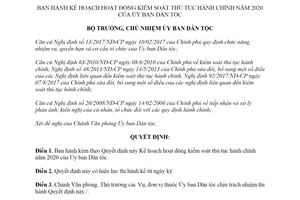 Quyết định 1004/QĐ-UBDT 2019 Kế hoạch hoạt động kiểm soát thủ tục hành chính năm 2020
