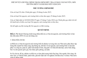 Quyết định 28/QĐ-TTg 2020 Chương trình điều tra cơ bản tài nguyên môi trường biển và hải đảo