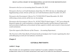 Circular 31/2019/TT-NHNN the chart of bookkeeping accounts for microfinance institutions
