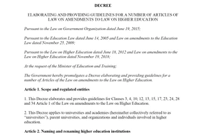 Decree 99/2019/ND-CP providing guidelines Law on amendments to the Law on Higher Education