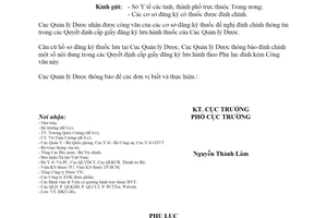 Công văn 511/QLD-ĐK 2020 đính chính thông tin trong Quyết định cấp giấy đăng ký lưu hành