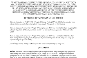 Quyết định 91/QĐ-BTNMT 2020 Chương trình hành động thực hiện Nghị quyết 01/NQ-CP