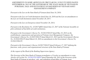 Circular 32/2019/TT-NHNN amendments Circular 19/2013/TT-NHNN purchase settlement of bad debts