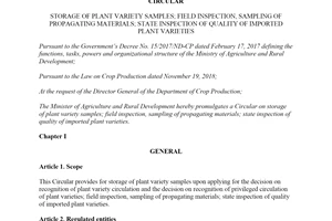 Circular 26/2019/TT-BNNPTNT storage of plant variety samples field inspection
