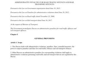 Decree 100/2019/ND-CP administrative penalties for road traffic offences and rail transport offences