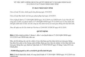 Quyết định 01/2020/QĐ-UBND điều chỉnh Quyết định 71/2019/QĐ-UBND tỉnh Bình Định