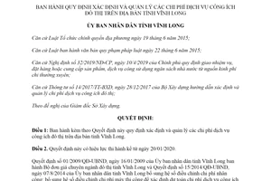 Quyết định 01/2020/QĐ-UBND quy định xác định và quản lý chi phí dịch vụ công ích đô thị Vĩnh Long