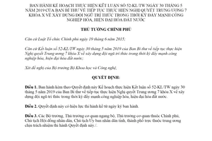 Quyết định 142/QĐ-TTg 2020 Kế hoạch thực hiện Kết luận 52-KL/TW