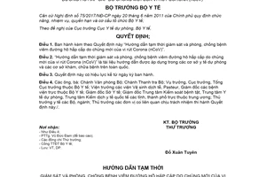 Quyết định 1181/QĐ-BYT 2020  Hướng dẫn phòng chống bệnh viêm đường hô hấp cấp do Corona