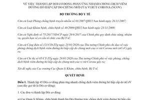 Quyết định 225/QĐ-BYT 2020 thành lập đội cơ động chống dịch viêm đường hô hấp cấp Corona