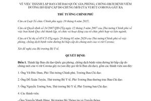Quyết định 170/QĐ-TTg 2020 thành lập Ban chỉ đạo phòng chống Corona