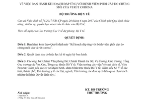 Quyết định 156/QĐ-BYT 2020 Kế hoạch đáp ứng với bệnh viêm phổi cấp do chủng vi rút Corona