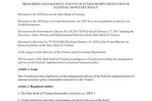 Circular 36/2019/TT-NHNN use of the Fund for implementation of national monetary policy